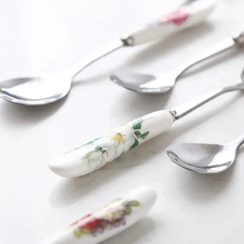 Decorbites 6-piece coffee spoon set with elegant ceramic handles and stainless steel bowls in european bone china
