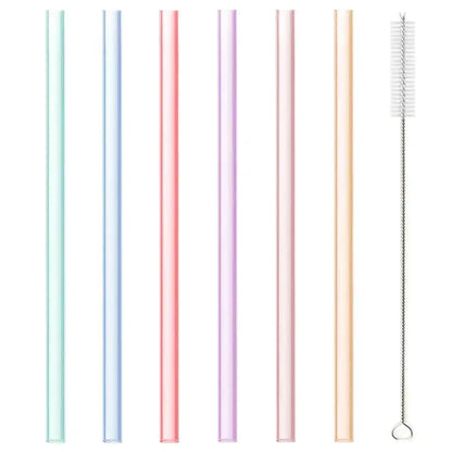 Decorbites™ six-piece reusable silicone straws set in pastel colors with metal cleaning brush for eco-friendly use