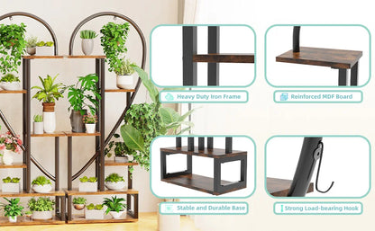 Decorbites 6-tier heart shaped plant display stand with heavy-duty iron frame and reinforced mdf shelves in black