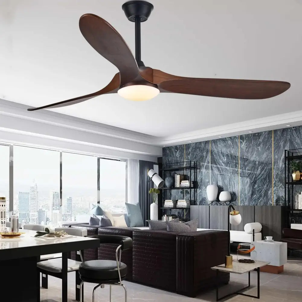 DecorBites 60 inch industrial vintage wood ceiling fan with dark wood blades light fixture and remote control