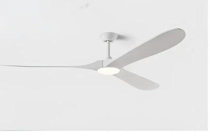 White ceiling fan with sleek modern blades and integrated light in DecorBites™ 60 inch industrial vintage wood design with remote control
