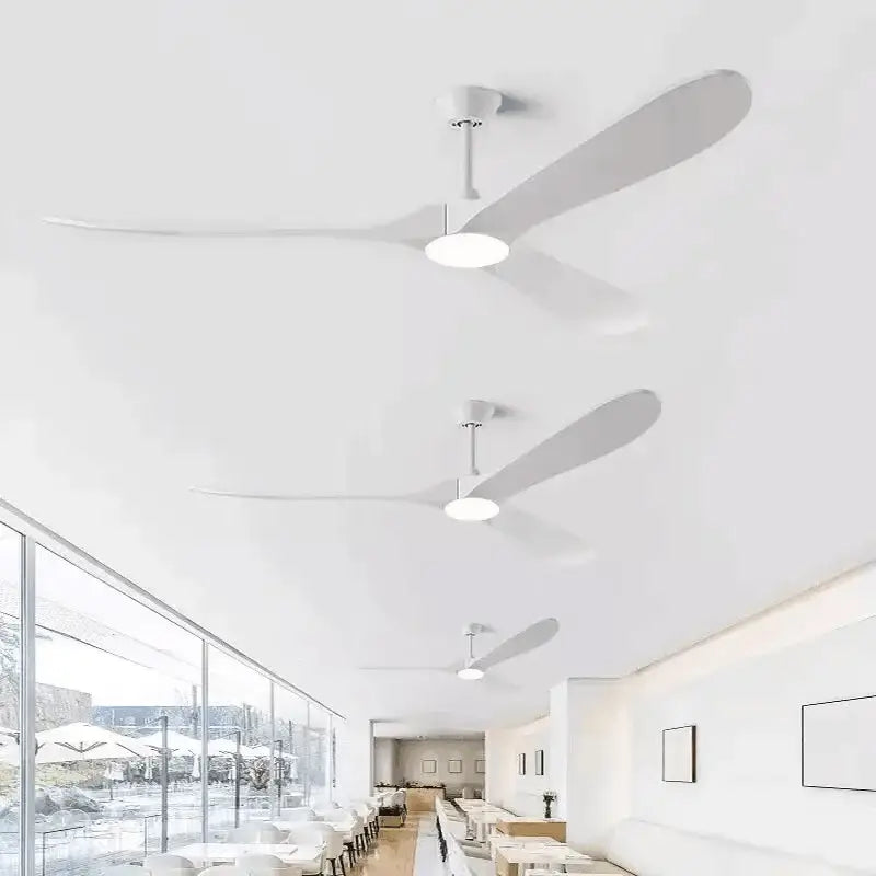 Modern white ceiling fan with sleek minimalist blades and integrated led lighting from decorbites industrial vintage wood series with remote control
