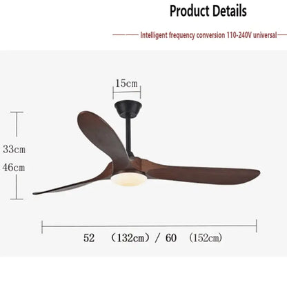 Decorbites 60 inch industrial vintage wood ceiling fan with dark brown wooden blades light and remote control