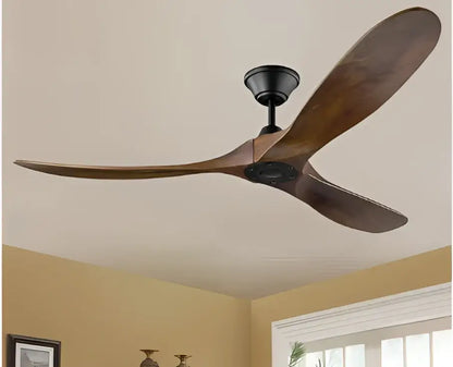 DecorBites 60 inch industrial vintage wood ceiling fan with dark bronze finish, three wide wooden blades, light and remote control
