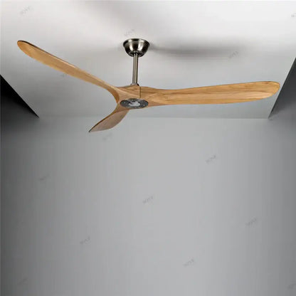 Decorbites 60 inch solid wood dc ceiling fan with three light brown wooden blades and remote control hub