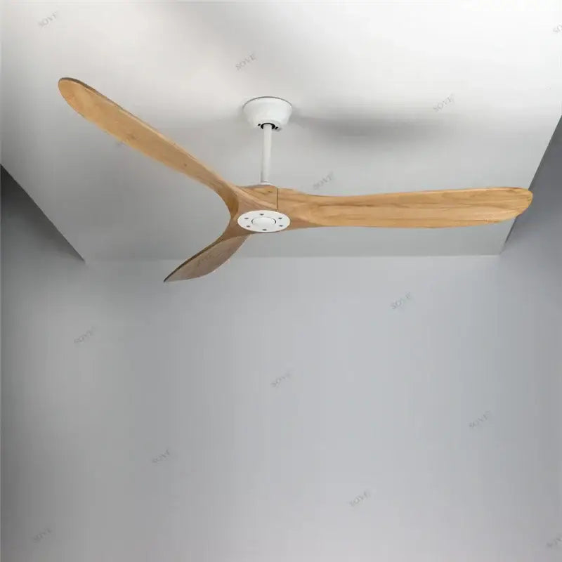 Modern decorbites 60 inch solid wood dc ceiling fan with light wood blades white hub and remote control