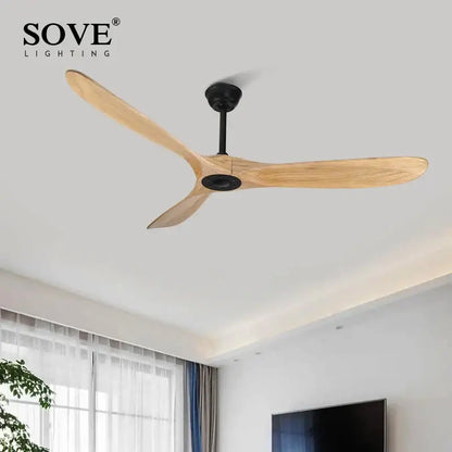 Decorbites 60 inch vintage wood ceiling fan with three light wood blades and black hub wood ceiling fan with remote control