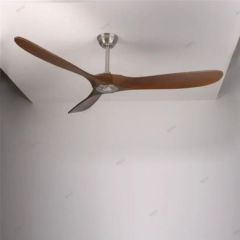 Decorbites 60 inch vintage wood ceiling fan with three dark brown wooden blades and brushed stainless steel hub