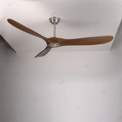Decorbites 60 inch vintage wood ceiling fan with three dark brown wooden blades and brushed stainless steel hub