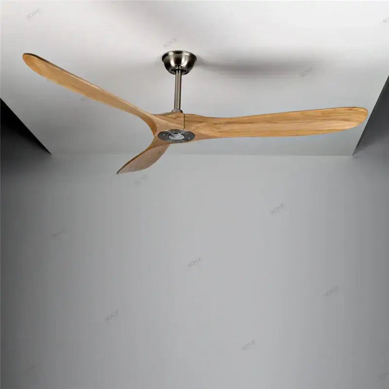 Decorbites™ 60 inch vintage wood ceiling fan with three light brown wooden blades and brushed metallic hub electric fan
