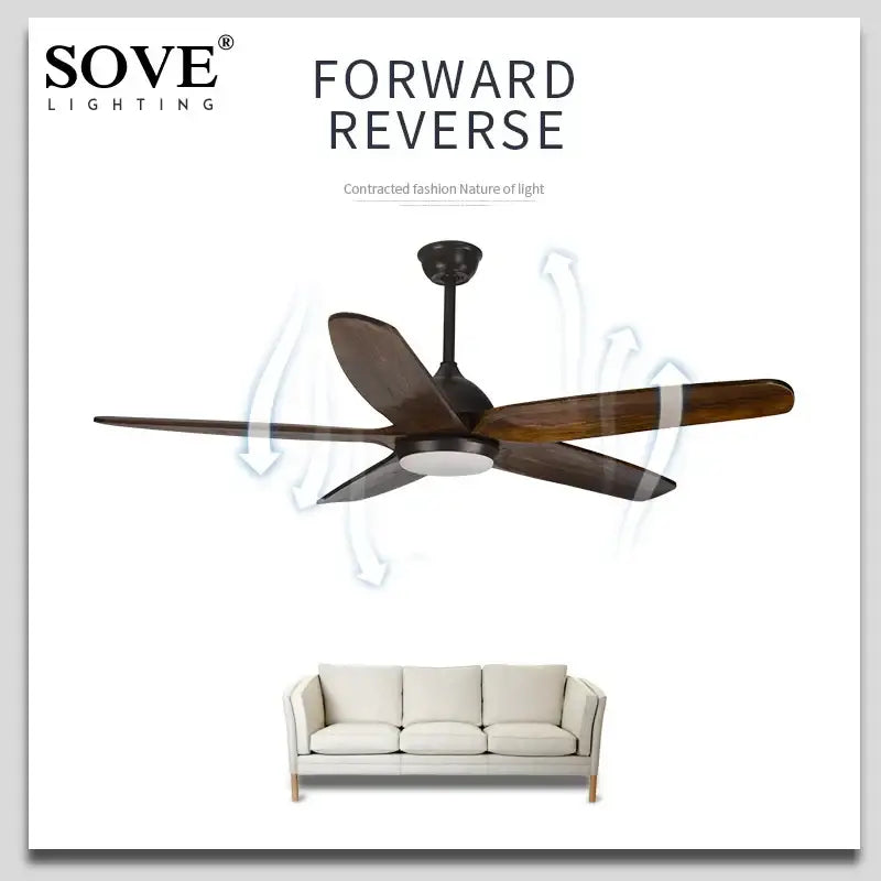 Decorbites 60 inch wood blade ceiling fan with led light remote control dark wood blades black housing