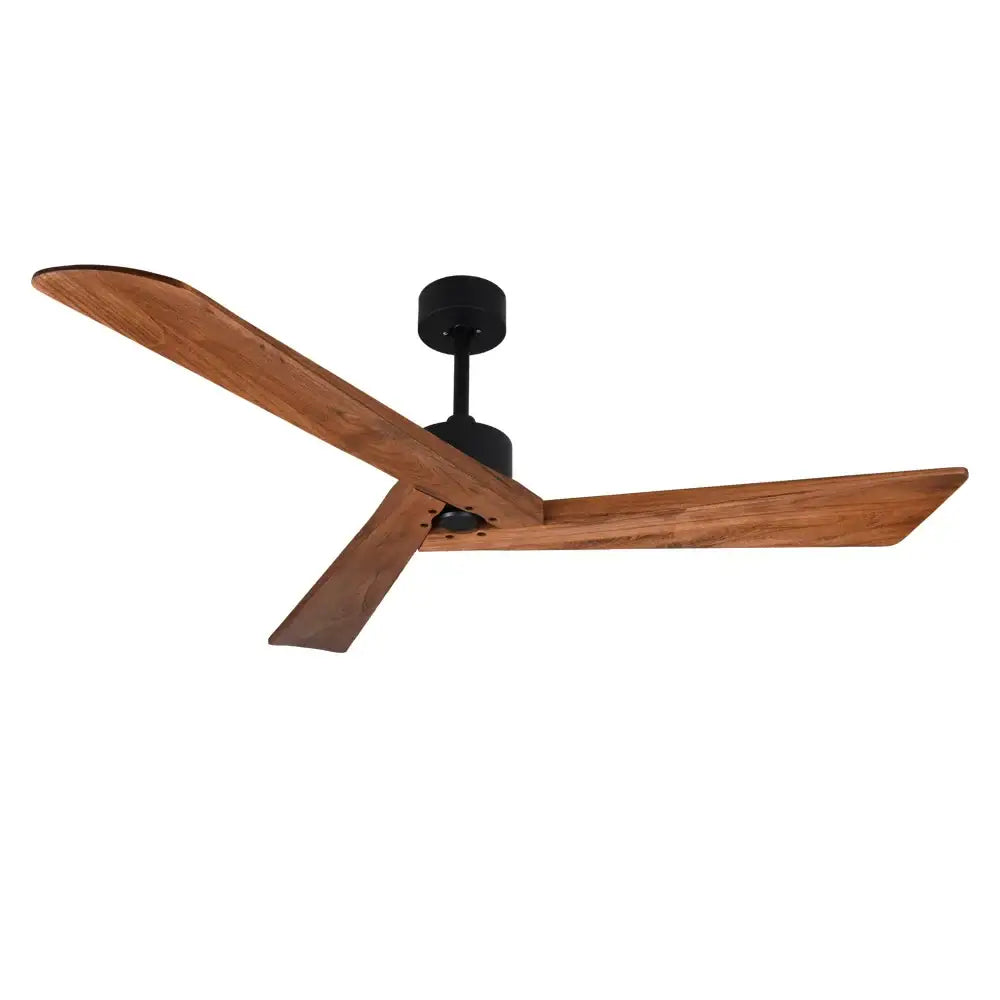 Modern decorbites 60 inch wood ceiling fan with three medium brown wooden blades and matte black motor housing