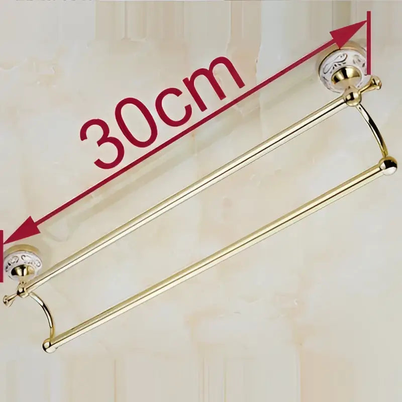 DecorBites™ 60cm double towel bar with ceramic gold finish brass and crystal knobs for elegant bathroom accessories