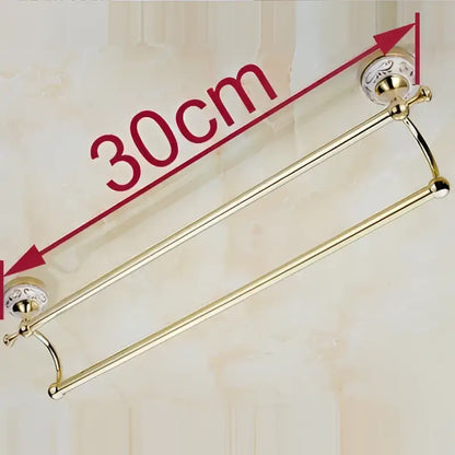 DecorBites™ 60cm double towel bar with ceramic gold finish brass and crystal knobs for elegant bathroom accessories