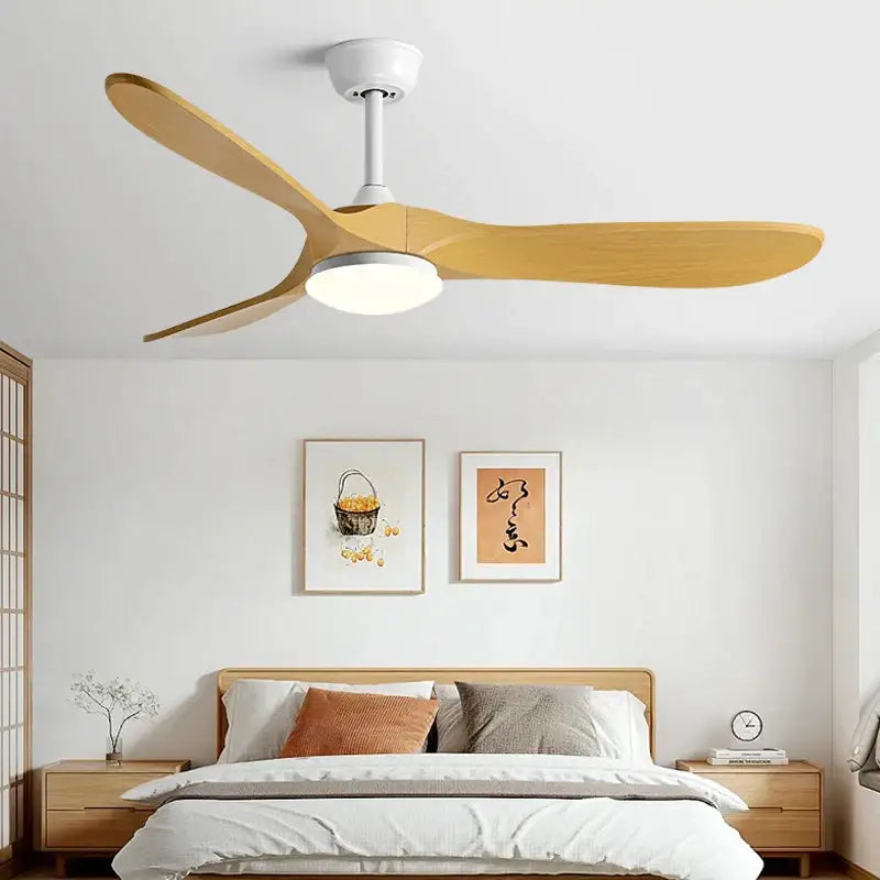 Modern decorbites™ 60inch ceiling fan with three light wood blades white housing and integrated led light with remote control