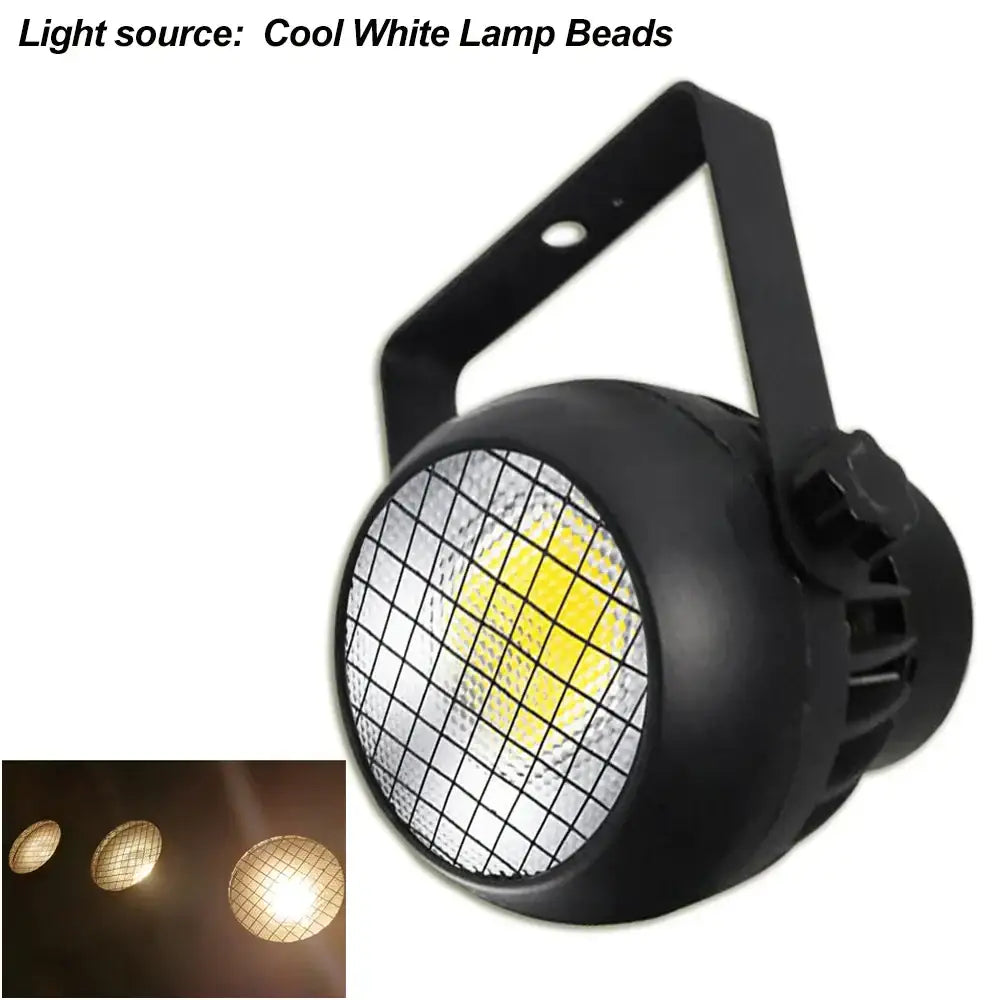 Black round par light with grid-patterned lens and cool white 60w cob led lamp beads for stage effects