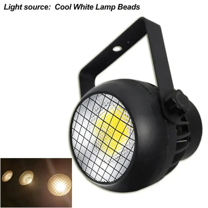 Black round par light with grid-patterned lens and cool white 60w cob led lamp beads for stage effects