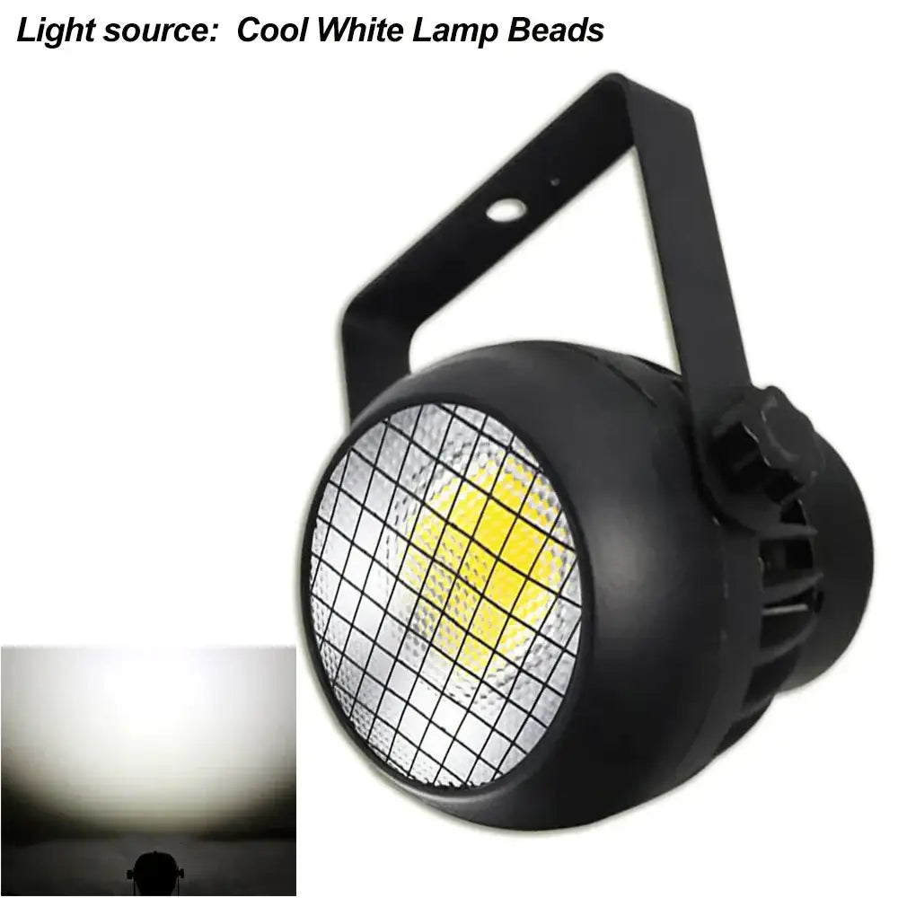 Black round 60w cob led par light with grid-patterned lens and cool white lamp beads for stage effects by DecorBites