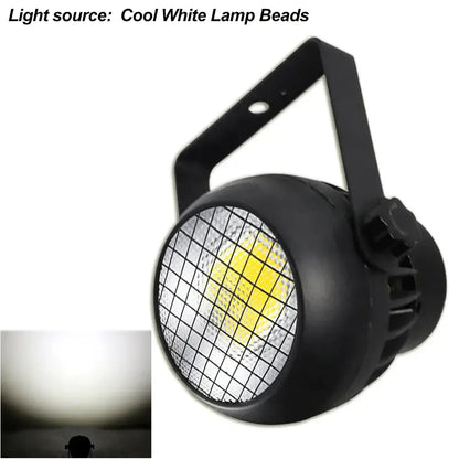 Black round 60w cob led par light with grid-patterned lens and cool white lamp beads for stage effects by DecorBites