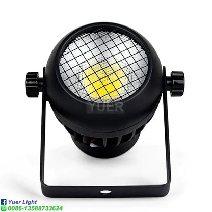 Black circular 60w cob led par light with mesh grille yellow light source and adjustable side knobs for stage effects