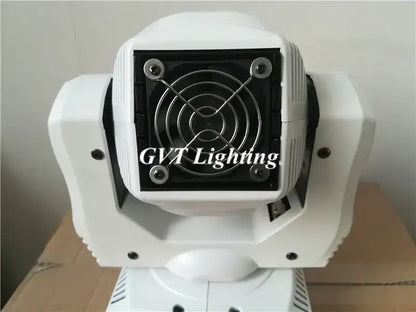 White decorbites™ 60w led spot moving head light with black fan grille and metallic screws at the back side