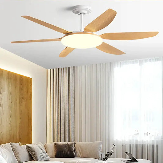 Modern decorbites 63 inch dc indoor ceiling fan light with five light wood blades and integrated circular led fan light