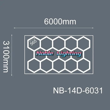 Noble lighting nb-14d-6031 6500k led hexagrid panel 6000mm by 3100mm for workshop gym and studio use