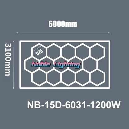 Noble lighting nb-15d-6031-1200w led hexagrid panel light with white outline for workshop gym and studio use