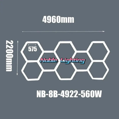 White hexagonal noble lighting led hexagrid fixture model nb-8b-4922-560w 6500k led hexagrid for workshop use