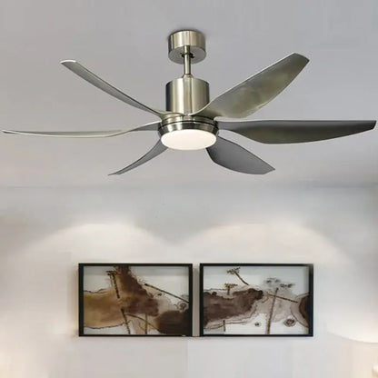 Modern stainless steel DecorBites™ 66 inch Nordic industrial ceiling fan with five dark gray blades and remote control light