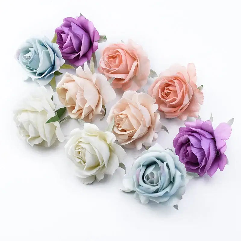 Decorbites™ 6cm roses head artificial flowers in lavender peach and light blue for diy wedding and home decor