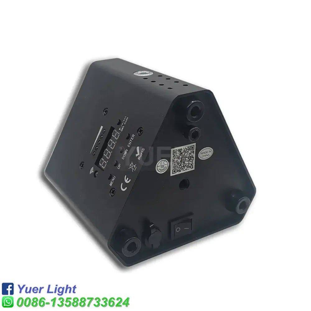 Back panel of decorbites™ 6in1 led par rgbwa uv wash light showing digital display ports and control buttons