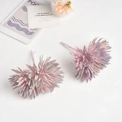Decorbites™ silk mini handmade artificial flowers with pink and silver gradient spiky petals for home decoration