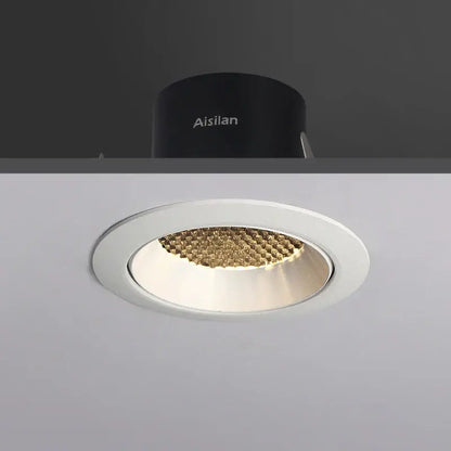 DecorBites™ 7.5cm white recessed led downlight with gold honeycomb led panel and black fixture for living room ceiling use