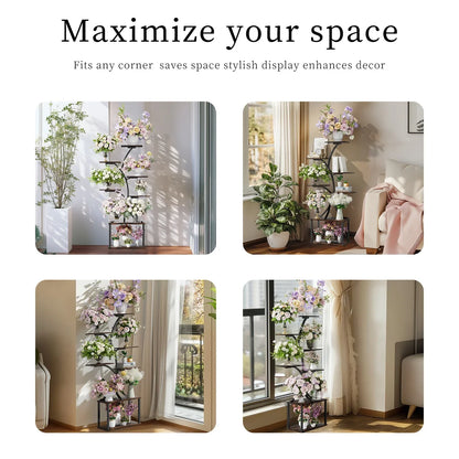 Black metal 7 tier tree plant stand display rack for plants and flowers corner plant stand display