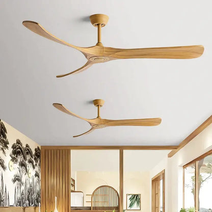 Modern wooden ceiling fan with three curved blades and black american modern design for indoor restaurant use