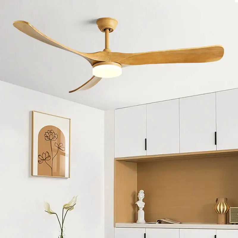 Modern DecorBites 70 black retro fan light with solid wood curved blades and central LED integrated light fixture