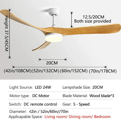 Modern decorbites 70 inch black retro fan light with solid wood light-colored blades and white central housing