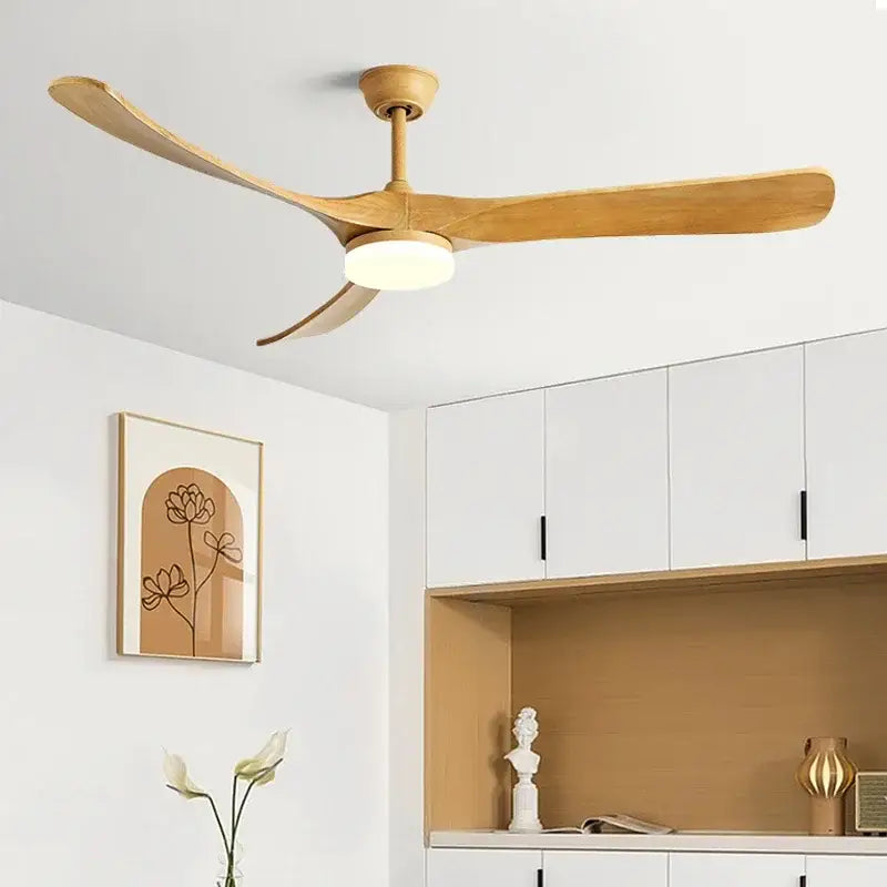 DecorBites 70 wooden ceiling fan with light wood finish three curved blades and reversible motor for year-round comfort