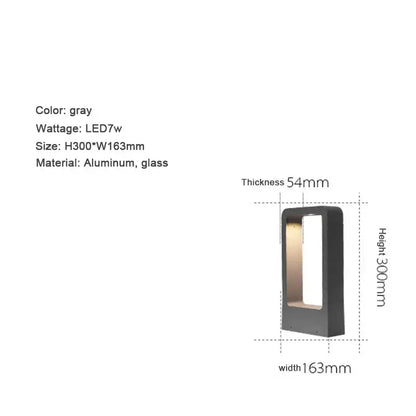 Gray led aluminum garden bollard light with modern rectangular design by DecorBites 7W LED for outdoor use
