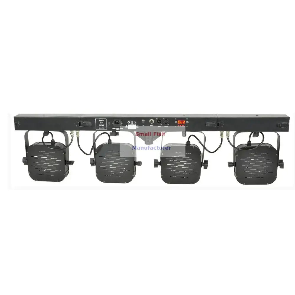 Black rectangular led lighting bar with four square spotlights and control panel in decorbites 7x40w rgbw led par kit