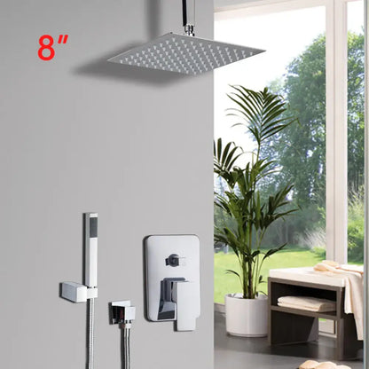 Silver 8 inch chrome rain shower head with grid nozzles in decorbites™ inch chrome shower set