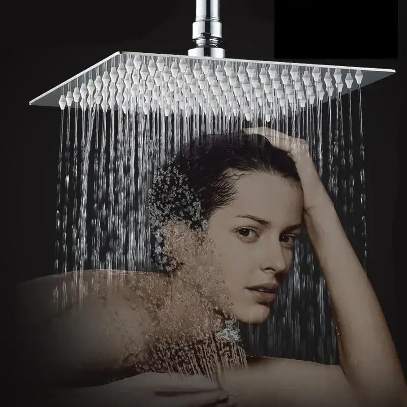 Decorbites™ chrome shower set featuring a square 8/16 inch chrome showerhead with multiple diamond-shaped nozzles