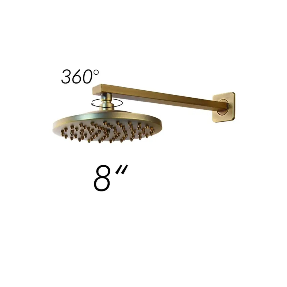 Decorbites 8 inch antique brass round shower faucet set with rainfall head 360-degree swivel shower faucet