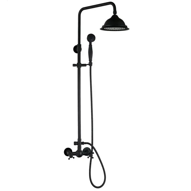 Decorbites 8 inch black matte rain shower head set with handheld spray and mixer faucet for a modern rain shower