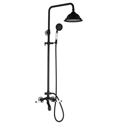 Decorbites™ 8 inch black matte rain shower head set with handheld sprayer and white ceramic handles for rain shower use