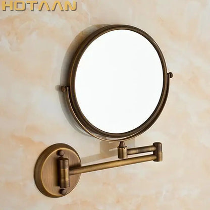 DecorBites 8 inch brass shave makeup mirror with extendable arm and 1x3x magnifying circular brass frame wall mount