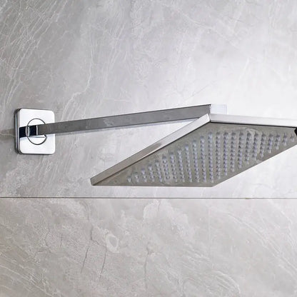 Chrome finished brass square LED rainfall shower head with multiple nozzles in sleek modern design for wall mount use