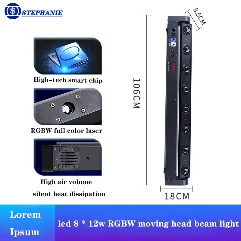 Black stephanie brand decorbites 8-eye rgbw beam laser moving head light with eight 12w rgbw laser modules for stage use