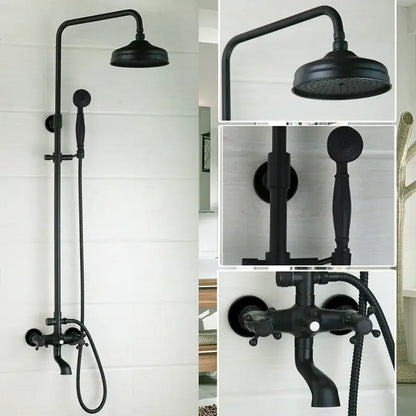 Decorbites™ 8 inch matte black shower faucet set with fixed overhead rainhead handheld spray and wall-mounted valve